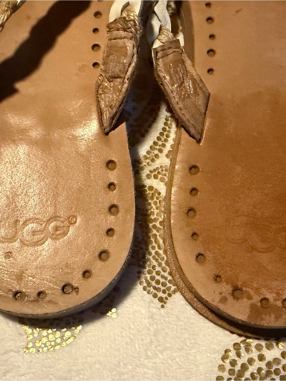 UGG Braided Brown and White Leather Thong Sandals - Picture 3 of 6